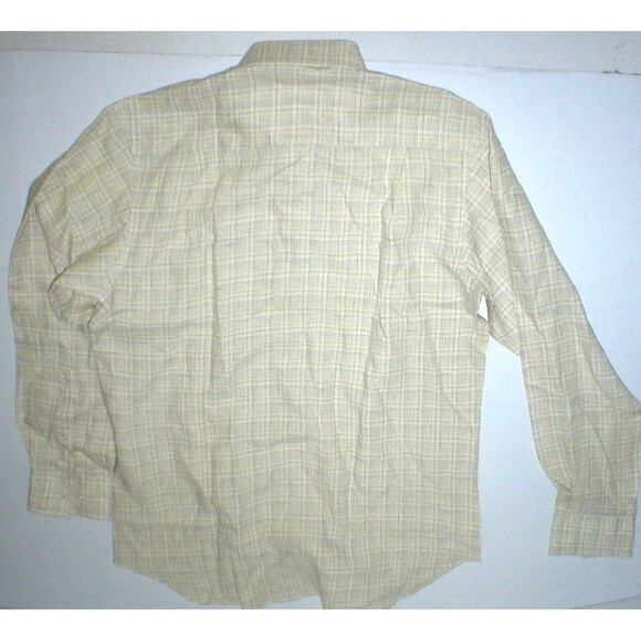 New Mens L NWT Guy Laroche Homme France Designer Shirt Yellow Brown Linen Plaid - Picture 5 of 5